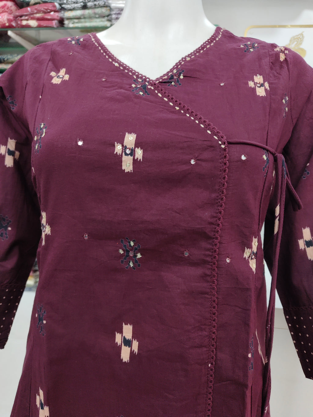 Elegant Wine Cotton Printed Kurta Set with Dupatta – 3 Piece Ethnic Suit
