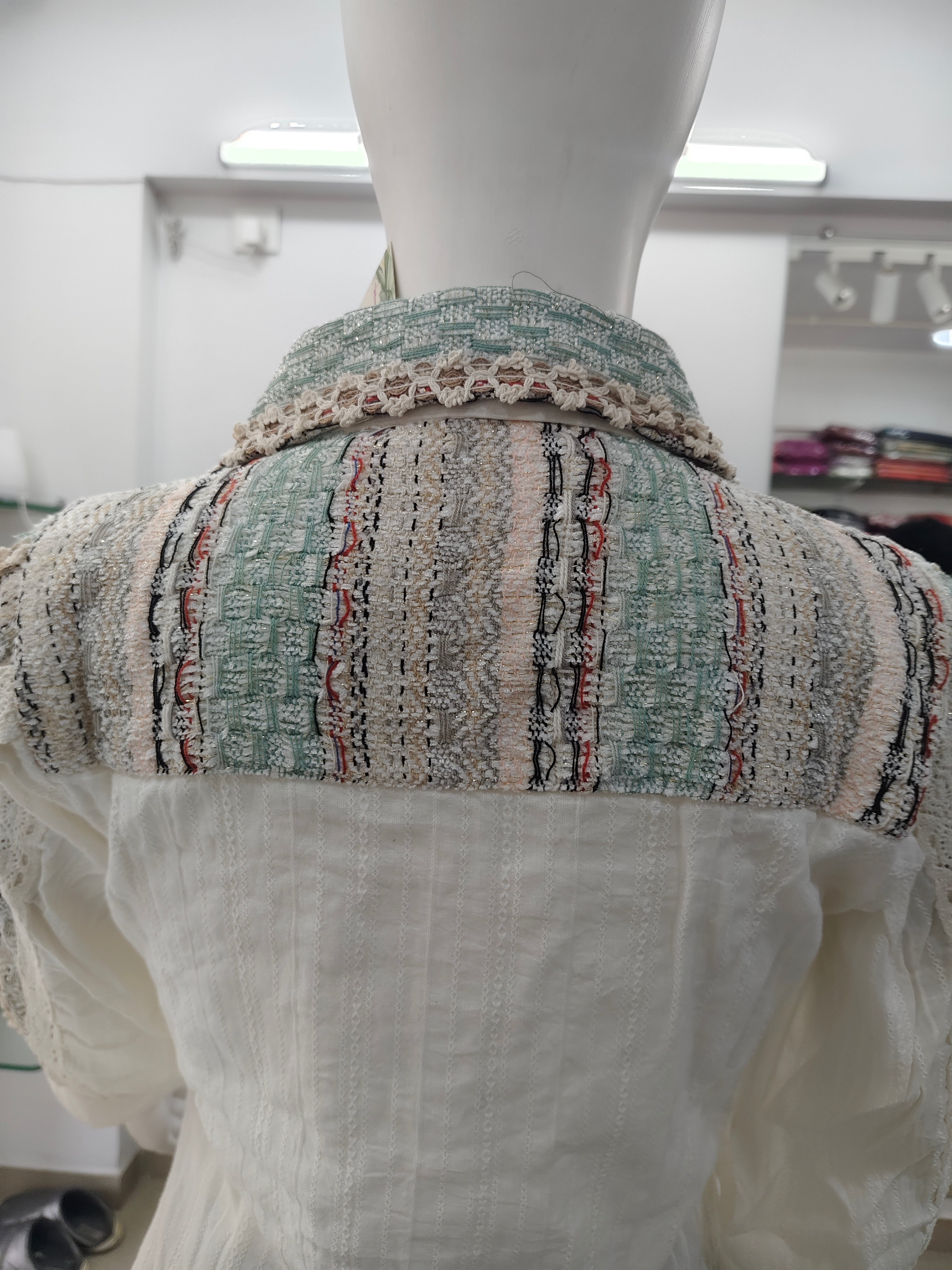 Elegant Pure Cotton Textured Short Top with Handcrafted Jute Lace Detailing